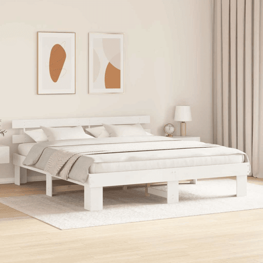 Estrutura da Cama de casal simple com cabeceira Branco 180 x 200 cm Estrutura da Cama de casal simple com cabeceira Branco 180 x 200 cm