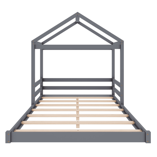 Cama-cama de madeira maciça 140x200cm - com estrado de ripas - Cinzento (colchão não incluído)