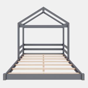 Cama-cama de madeira maciça 140x200cm - com estrado de ripas - Cinzento (colchão não incluído)