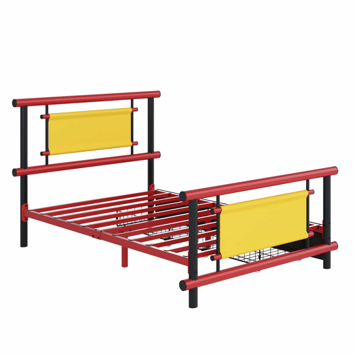Cama infantil metálica 90x200 - com gavetas, estrutura em aço resistente, design compacto e cores vivas - vermelho
