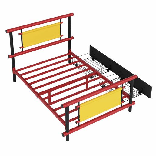 Cama infantil metálica 90x200 - com gavetas, estrutura em aço resistente, design compacto e cores vivas - vermelho