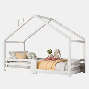Cama de cabina com grelha de proteção - 90x200cm - madeira maciça - Branco