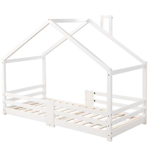 Cama de cabina com grelha de proteção - 90x200cm - madeira maciça - Branco