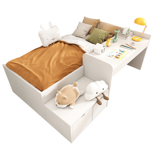 Cama de criança em madeira 90x200 cm - com secretária e gavetas - com estrado - Branco