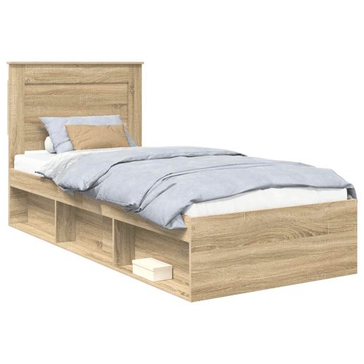 Estrutura de cama de solteiro moderno com cabeceira - Carvalho Sonoma 75 x 190 cm Estrutura de cama de solteiro moderno com cabeceira - Carvalho Sonoma 75 x 190 cm