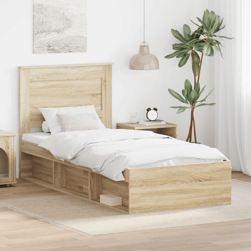 Estrutura de cama de solteiro moderno com cabeceira - Carvalho Sonoma 75 x 190 cm Estrutura de cama de solteiro moderno com cabeceira - Carvalho Sonoma 75 x 190 cm