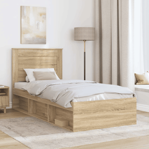 Estrutura de cama de solteiro moderno com cabeceira - Carvalho Sonoma 75 x 190 cm Estrutura de cama de solteiro moderno com cabeceira - Carvalho Sonoma 75 x 190 cm