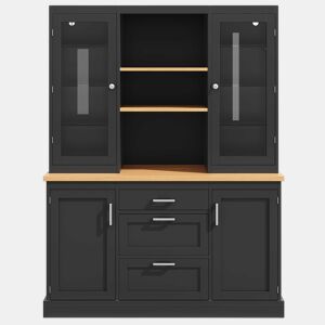 Armário de cozinha 185 x 140 x 40 cm - iluminação LED controlada por aplicação, 3 gavetas, bancada, prateleiras ajustáveis - Preto