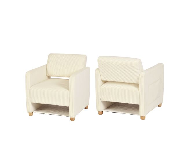 Pack de 2 sillones acolchados con asiento amplio y reposabrazos, en pana, patas de madera maciza, beige