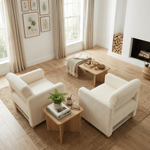 Conjunto de 2 Poltronas Estofadas com Assento Largo e Apoios de Braços, em Veludo Cotelê, Pés em Madeira Maciça, Bege Conjunto de 2 Poltronas Estofadas com Assento Largo e Apoios de Braços, em Veludo Cotelê, Pés em Madeira Maciça, Bege