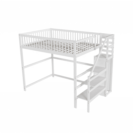 Cama mezzanine em madeira 140x200cm - com roupeiro - Branco