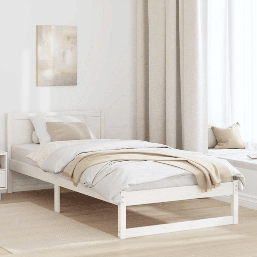 Estrutura de cama de solteiro para adultos - Branco 90 x 200 cm Madeira de Pinheiro Sólida Estrutura de cama de solteiro para adultos - Branco 90 x 200 cm Madeira de Pinheiro Sólida