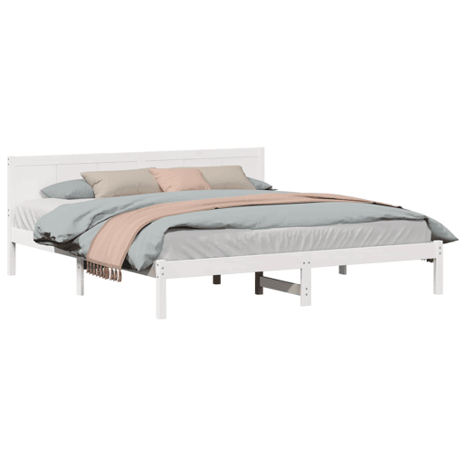 Estrutura De Cama De Casal Simple King Size - Branco 200 x 200 cm Madeira de pinho maciça Estrutura De Cama De Casal Simple King Size - Branco 200 x 200 cm Madeira de pinho maciça