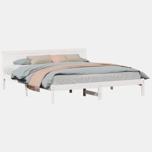 Estrutura De Cama De Casal Simple King Size - Branco 200 x 200 cm Madeira de pinho maciça