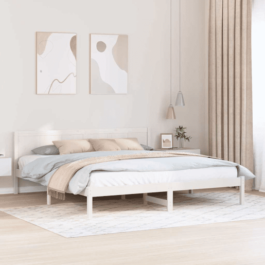 Estrutura De Cama De Casal Simple King Size - Branco 200 x 200 cm Madeira de pinho maciça Estrutura De Cama De Casal Simple King Size - Branco 200 x 200 cm Madeira de pinho maciça