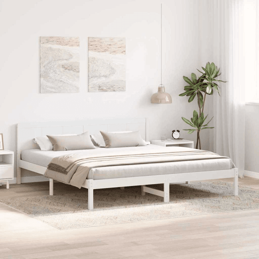 Estrutura De Cama De Casal Simple King Size - Branco 200 x 200 cm Madeira de pinho maciça Estrutura De Cama De Casal Simple King Size - Branco 200 x 200 cm Madeira de pinho maciça
