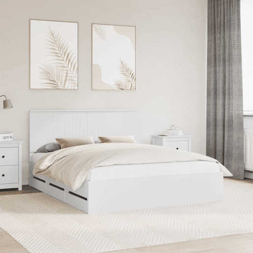 Estrutura De Cama De Casal Moderno - Branco 160 x 200 cm Madeira de Engenharia