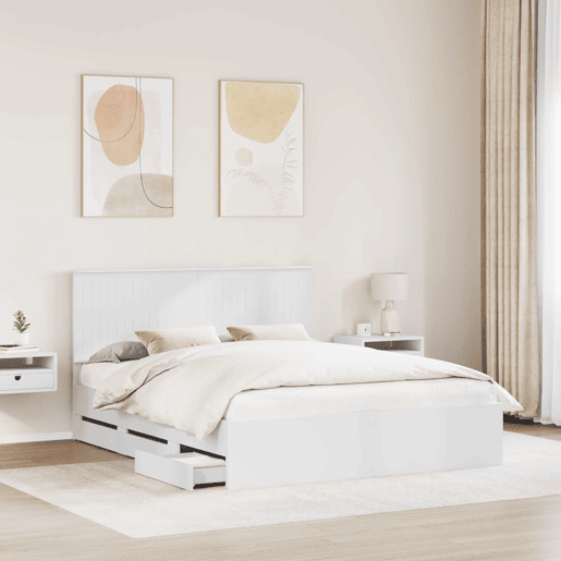 Estrutura De Cama De Casal Moderno - Branco 160 x 200 cm Madeira de Engenharia
