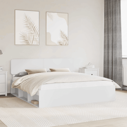 Estrutura da Cama de casal simple com cabeceira Branco 180 x 200 cm Estrutura da Cama de casal simple com cabeceira Branco 180 x 200 cm