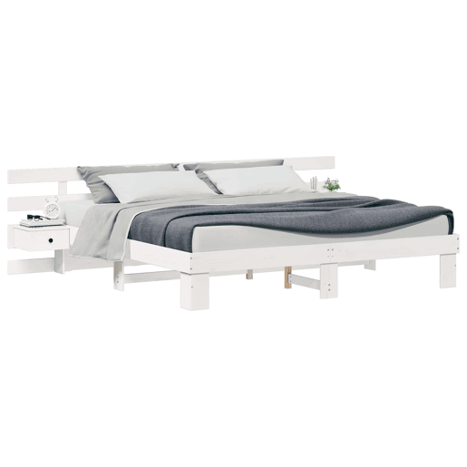 Estrutura de cama de casal com cabeceira king size - Branco 200 x 200 cm Estrutura de cama de casal com cabeceira king size - Branco 200 x 200 cm