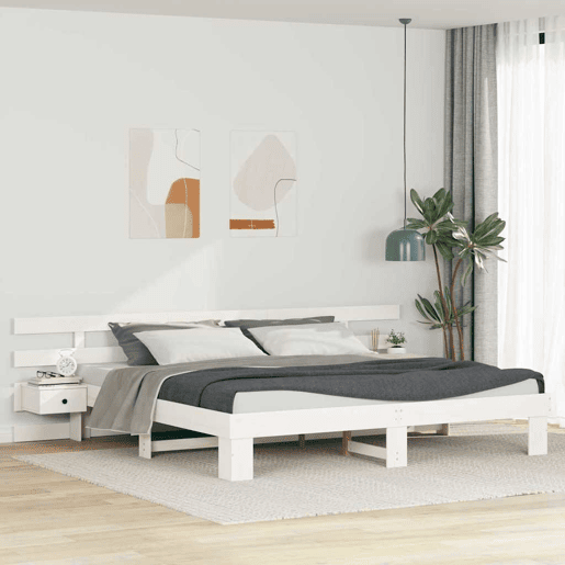 Estrutura de cama de casal com cabeceira king size - Branco 200 x 200 cm Estrutura de cama de casal com cabeceira king size - Branco 200 x 200 cm