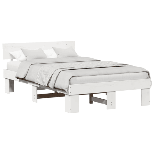 Estrutura da Cama de casal simple com cabeceira Branco 140 x 190 cm Estrutura da Cama de casal simple com cabeceira Branco 140 x 190 cm