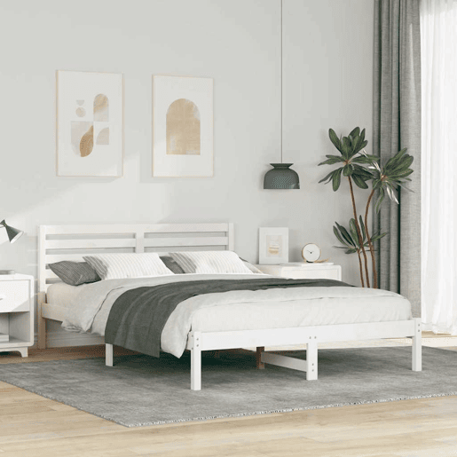 Estrutura da Cama de casal simple com cabeceira Branco 140 x 210 cm Estrutura da Cama de casal simple com cabeceira Branco 140 x 210 cm