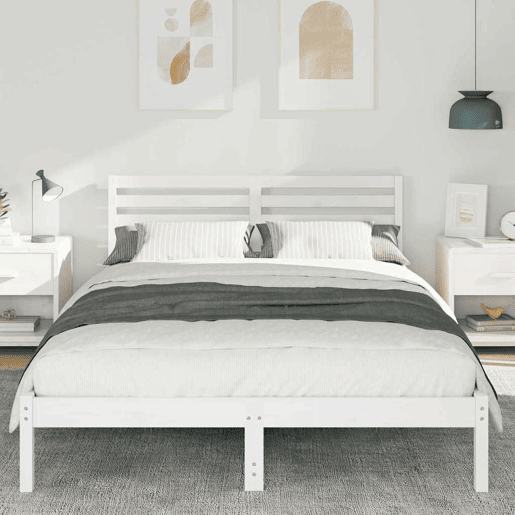 Estrutura da Cama de casal simple com cabeceira Branco 140 x 210 cm Estrutura da Cama de casal simple com cabeceira Branco 140 x 210 cm