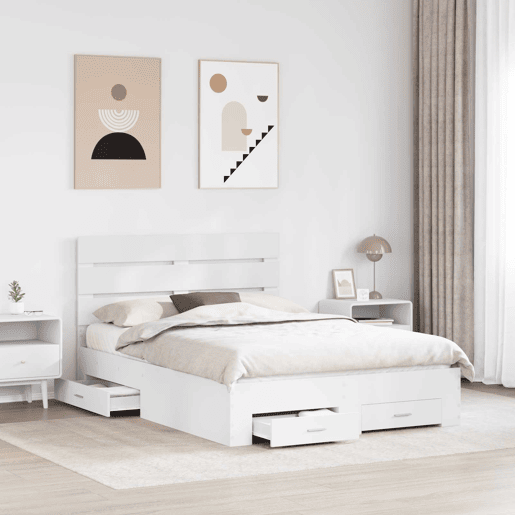 Estrutura De Cama De Casal Moderno - Branco 160 x 200 cm Madeira processada