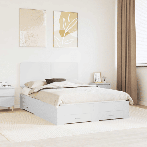 Estrutura De Cama De Casal Moderno - Branco 140 x 190 cm Madeira processada Estrutura De Cama De Casal Moderno - Branco 140 x 190 cm Madeira processada