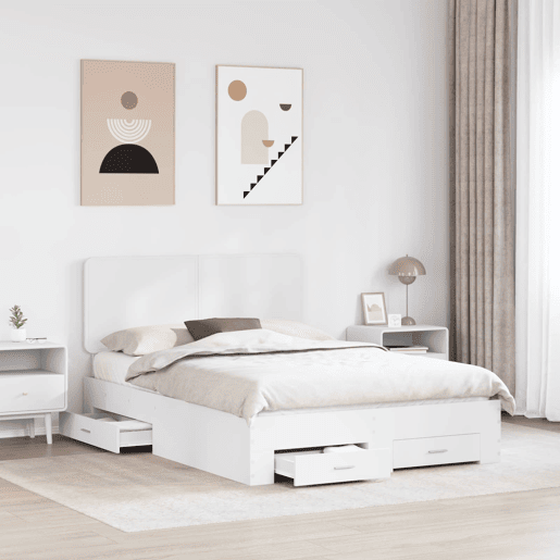 Estrutura De Cama De Casal Moderno - Branco 140 x 190 cm Madeira processada Estrutura De Cama De Casal Moderno - Branco 140 x 190 cm Madeira processada
