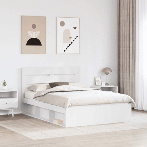 Estrutura da Cama de casal simple com cabeceira Branco 160 x 200 cm