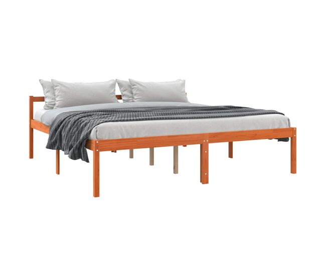 Estructura de cama matrimonial estilo con cabecera marrón cera 180 x 200 cm