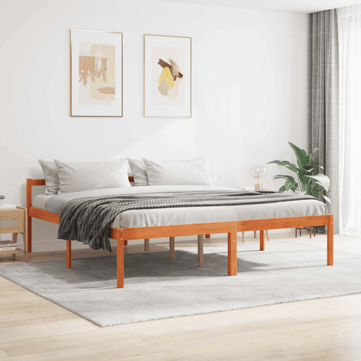 Estrutura de cama de casal simple com cabeceira - Marrom Cera 180 x 200 cm Estrutura de cama de casal simple com cabeceira - Marrom Cera 180 x 200 cm
