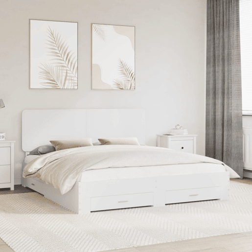 Estrutura De Cama De Casal Moderno - Branco 180 x 200 cm Madeira processada Estrutura De Cama De Casal Moderno - Branco 180 x 200 cm Madeira processada
