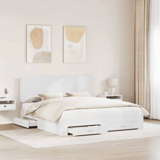 Estrutura De Cama De Casal Moderno - Branco 180 x 200 cm Madeira processada Estrutura De Cama De Casal Moderno - Branco 180 x 200 cm Madeira processada