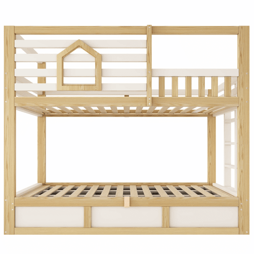 Cama de beliche infantil 90x200 cm - estilo cabana, janela, grade de segurança, escada reta, arrumação com sistema hidráulico para 2 crianças - CarvalhoBranco Cama de beliche infantil 90x200 cm - estilo cabana, janela, grade de segurança, escada reta, arrumação com sistema hidráulico para 2 crianças - CarvalhoBranco