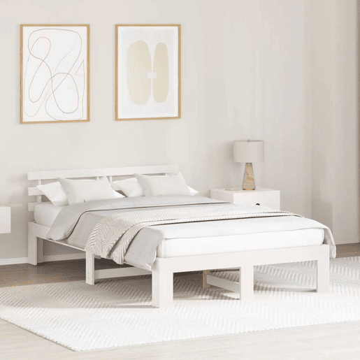 Estrutura da Cama de casal simple com cabeceira Branco 140 x 190 cm Estrutura da Cama de casal simple com cabeceira Branco 140 x 190 cm