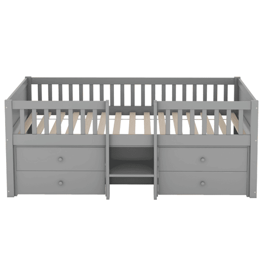 Cama de criança 90x200cm madeira maciça - com 4 gavetas - Cinzento (colchão não incluído)
