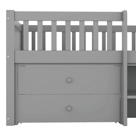 Cama de criança 90x200cm madeira maciça - com 4 gavetas - Cinzento (colchão não incluído)