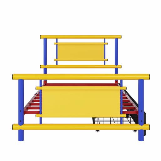 Estrutura de cama infantil em metal 90x200 - com gavetas, cama de plataforma, construção robusta em aço, design com cores vivas, economia de espaço para quartos de meninos e meninas - azul