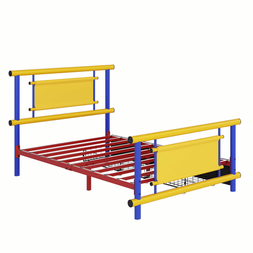Estrutura de cama infantil em metal 90x200 - com gavetas, cama de plataforma, construção robusta em aço, design com cores vivas, economia de espaço para quartos de meninos e meninas - azul