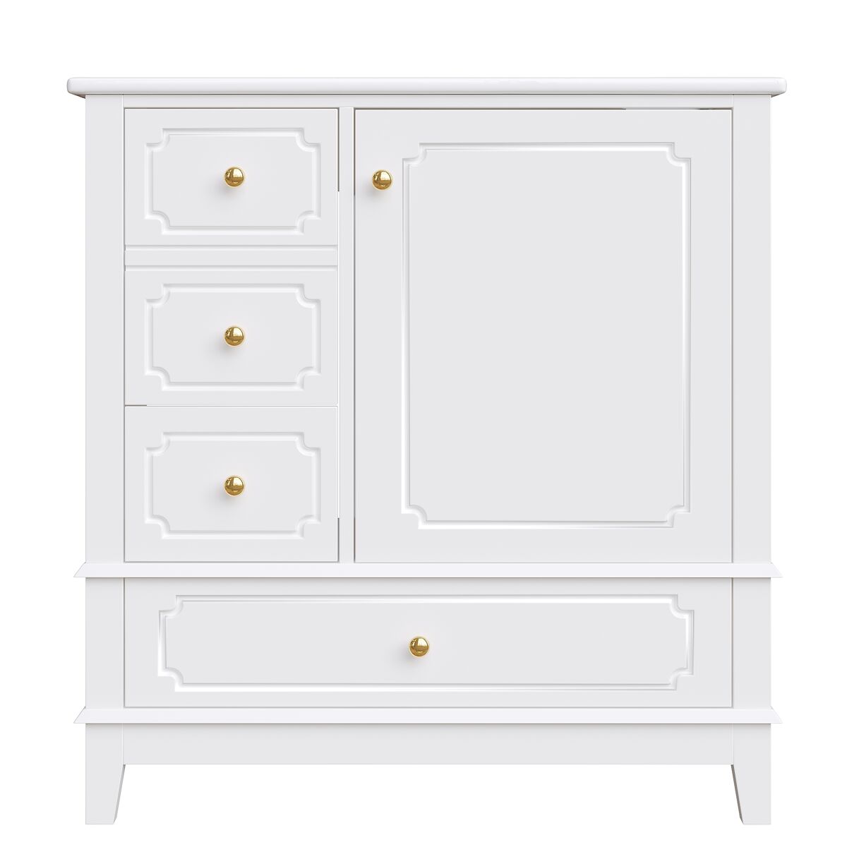 Mueble bajo lavabo 76,5 cm - lavabo cerámico antibacteriano, tiradores dorados y gran espacio de almacenaje - blanco