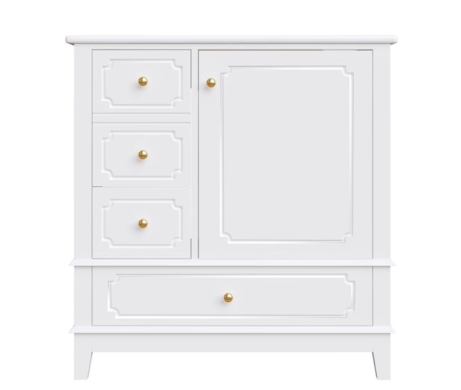 Mueble bajo lavabo 76,5 cm - lavabo cerámico antibacteriano, tiradores dorados y gran espacio de almacenaje - blanco