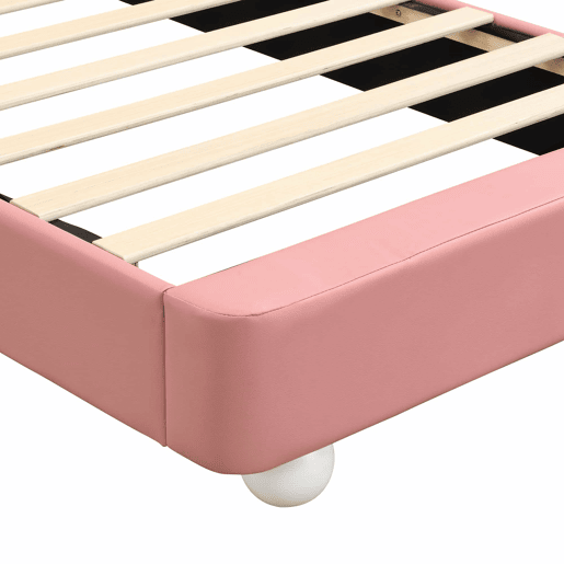 Cama estofada individual 90x200 cm - cabeceira em forma de coelho, faixa de LED, borda de espuma anti-colisão, estrutura estável em PU + contraplacado - rosa e branco