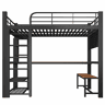 Cama alta 140×200 cm - com barra de LED, prateleiras, secretária em madeira, varão para secar roupa - preto
