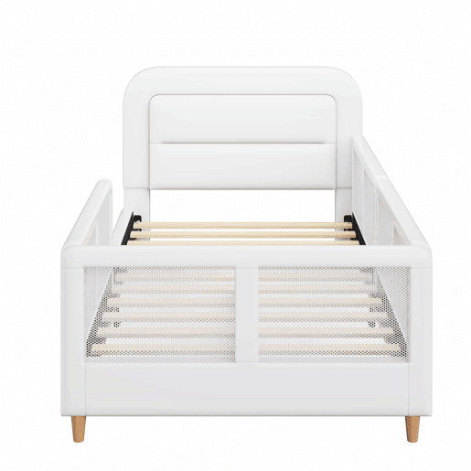 Cama de plataforma estofada 90x200 - com grade de segurança - branca