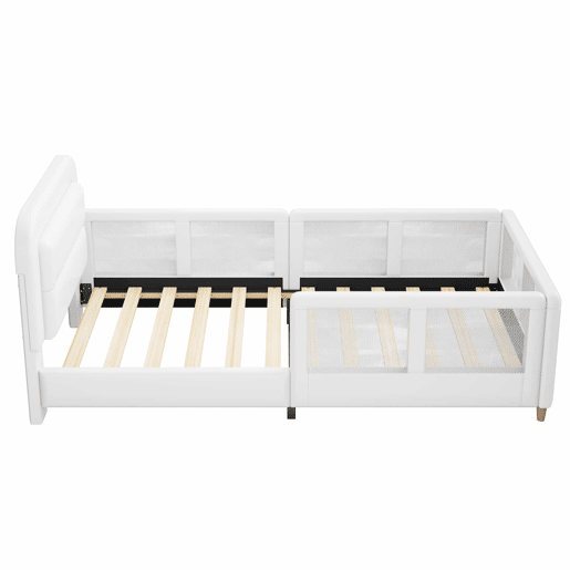 Cama de plataforma estofada 90x200 - com grade de segurança - branca