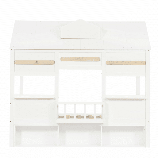 Cama alta infantil 90x200 - Design em forma de casa com prateleira, base robusta - Branco