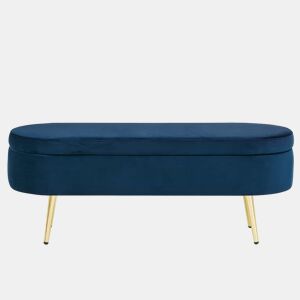 Banco com espaço de arrumação multifuncional 110 x 40 x 42 cm - tecido de veludo macio, pés metálicos, estrutura em madeira maciça, 20 L de arrumação, ideal para o quarto, sala de estar e hall de entrada - azul